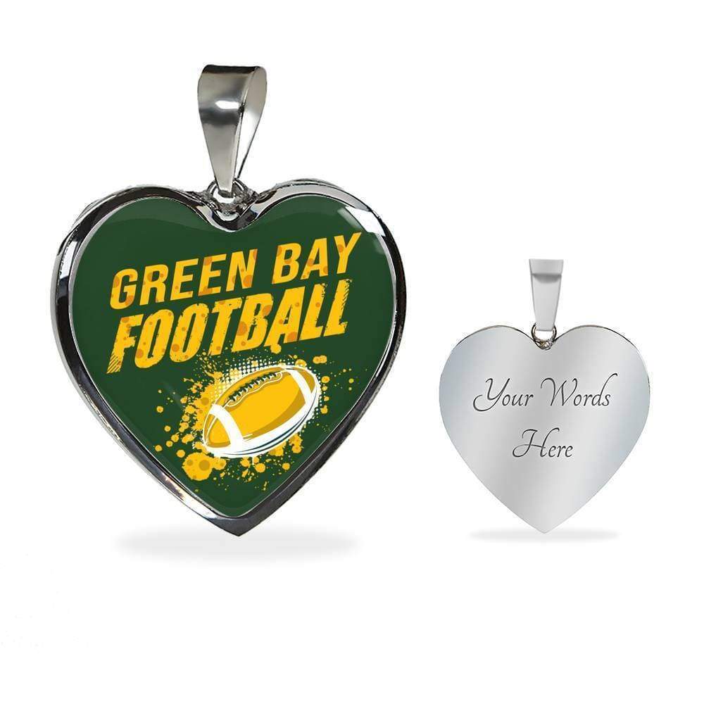 Green Bay Football Necklace Personalized Engraved Silver Heart Necklace Custom